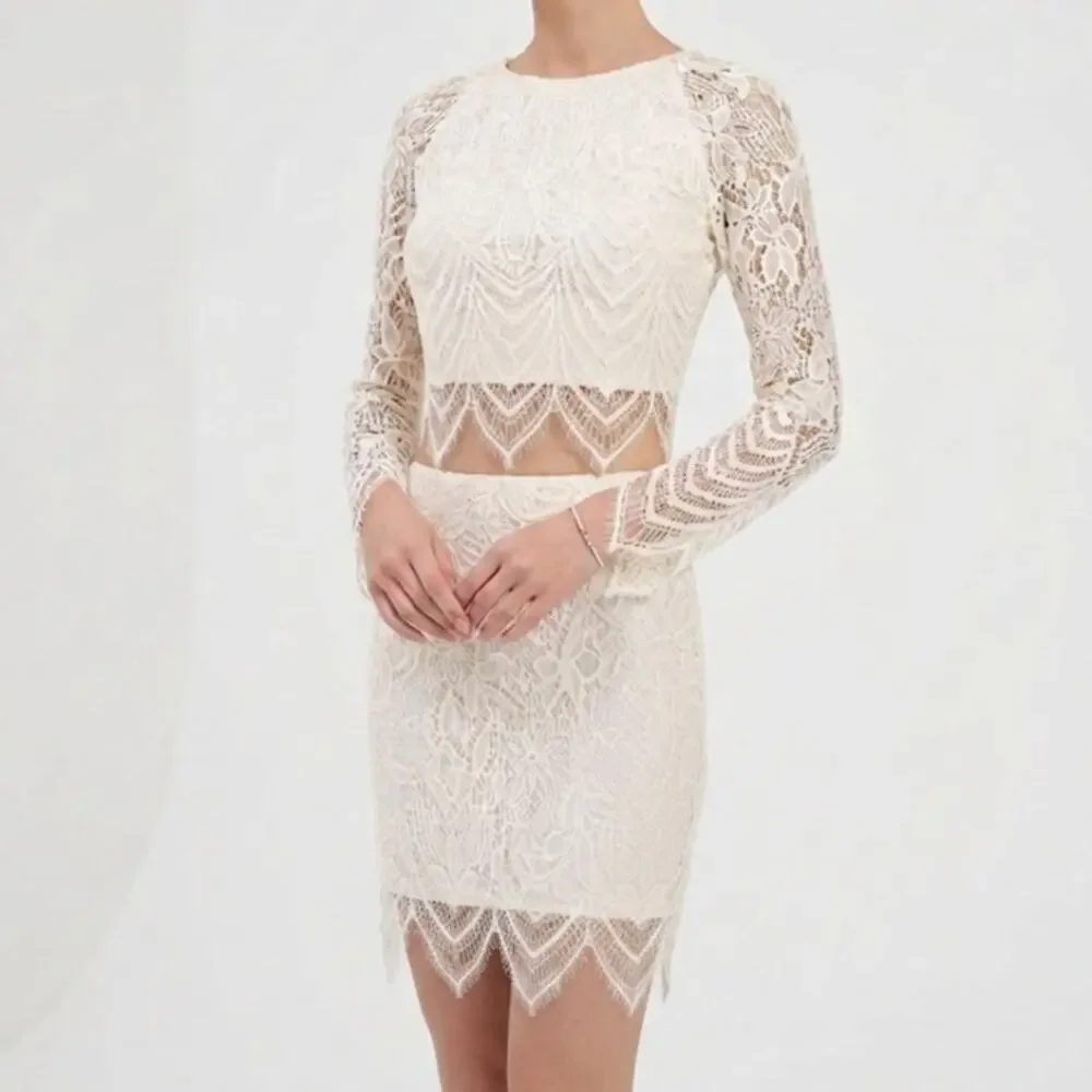 Danity Ivory Lace Two Piece Set Crop Top Skirt Boho Size Small